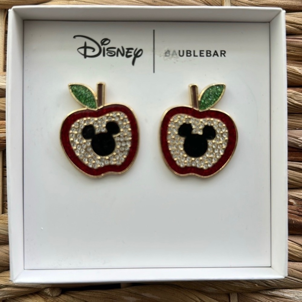 Disney Mickey Mouse BaubleBar Rhinestone Sparkling Apple Earrings New‎